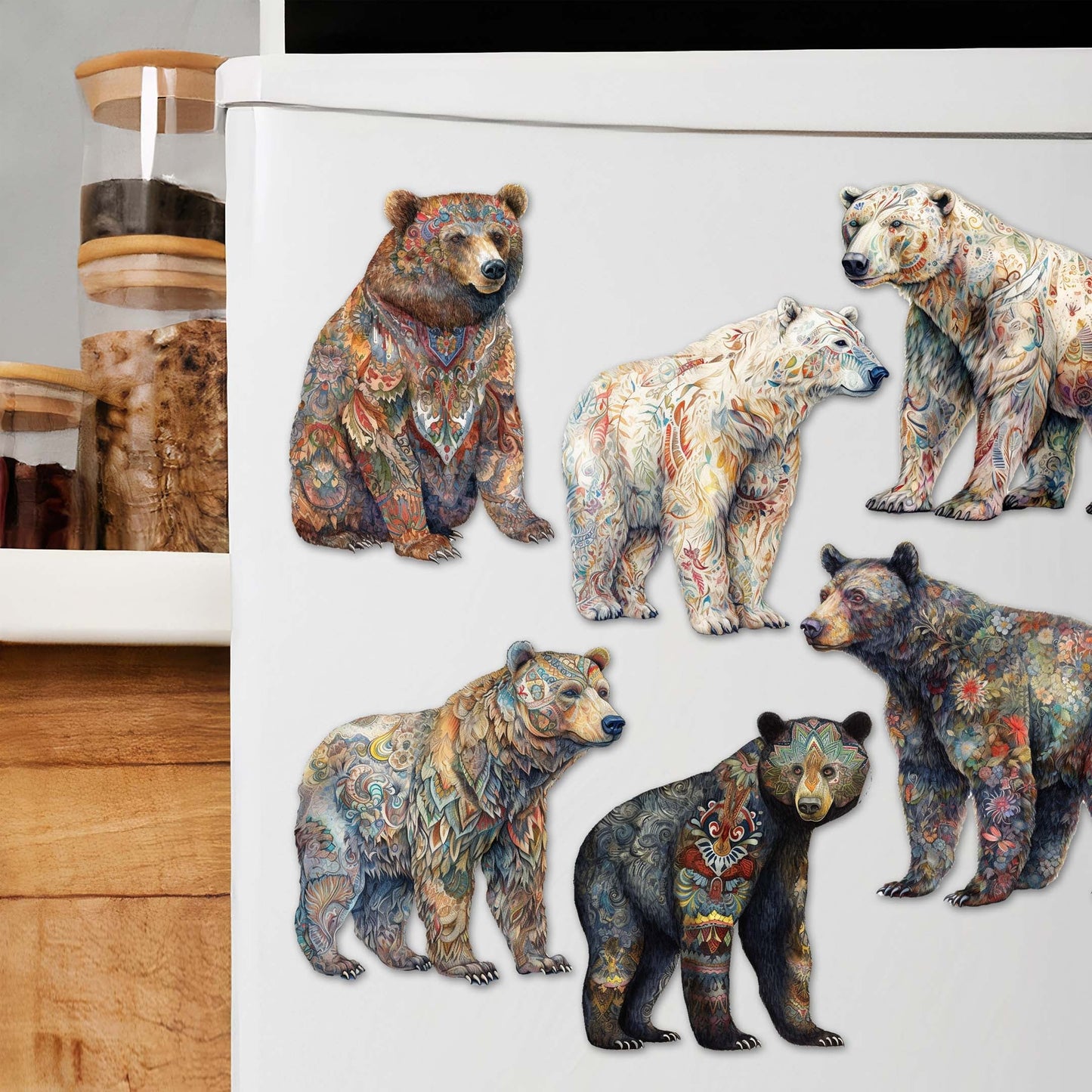 Bear Parade Decorative Wooden Magnets Set of 6 by G. Debrekht - Wildlife Decor - 8090106G-S6