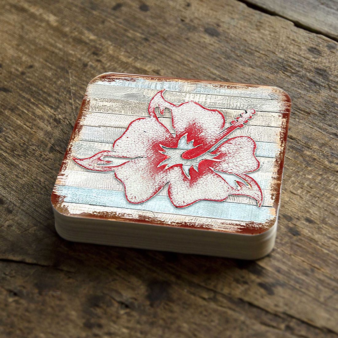 Hibiscus Flower Wooden Cork Coasters Gift Set of 4 by Nature Wonders - Nature Wildlife Decor  - 8198421-9C-S4