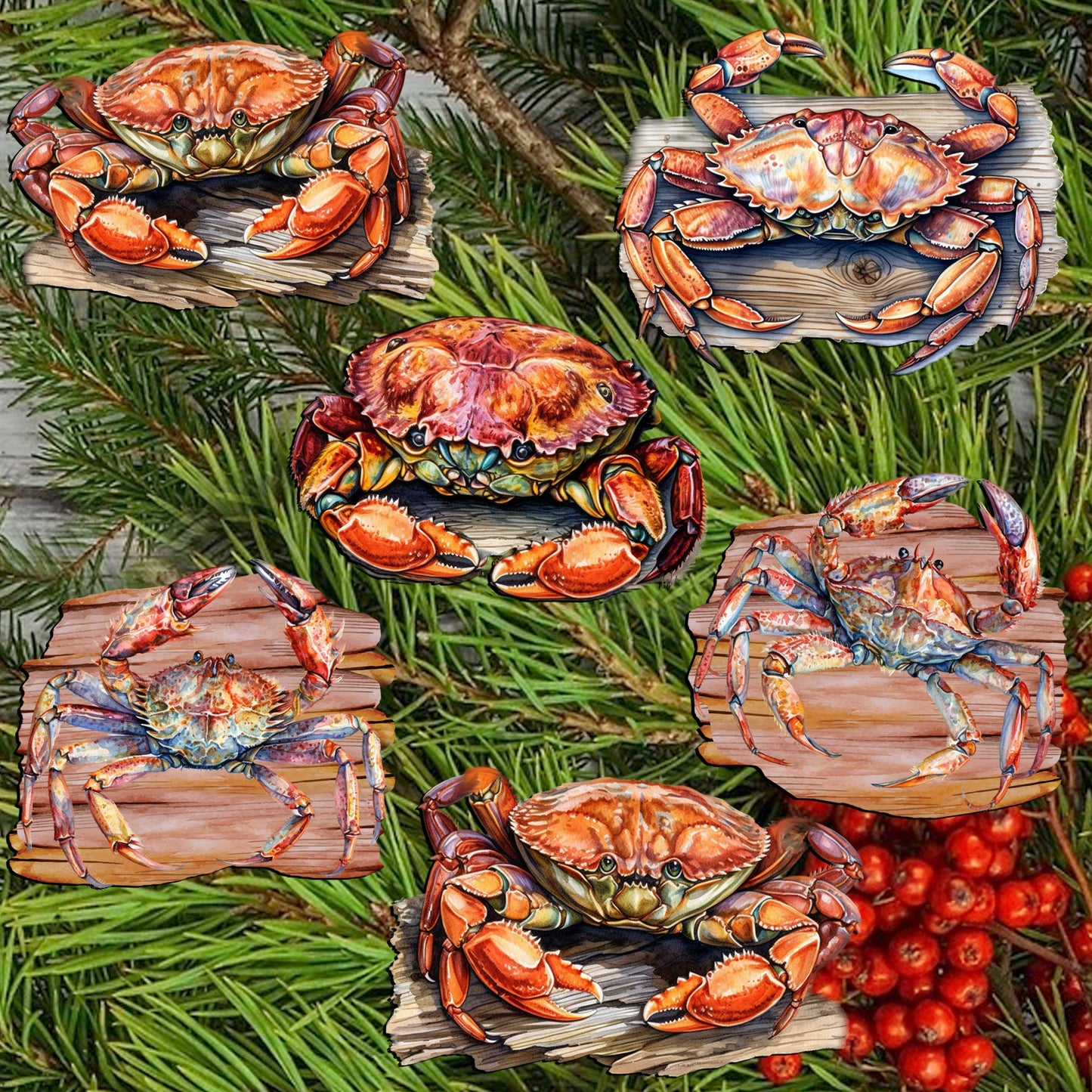 Crabs of the Wild Decorative Wooden Clip-on Ornaments Set of 6 by G. Debrekht - Wildlife Decor - 8090121C-S6
