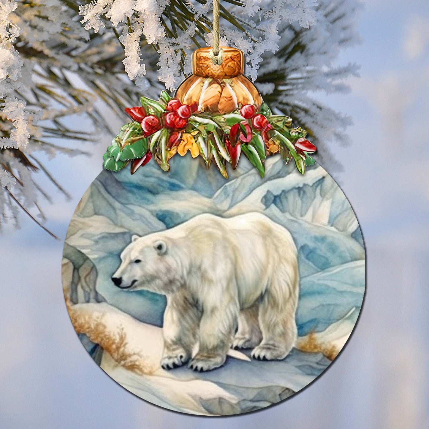 Arctic Glacier Polar Bear Wooden Ornaments by G.Debrekht - Wildlife Holiday Decor - 870021