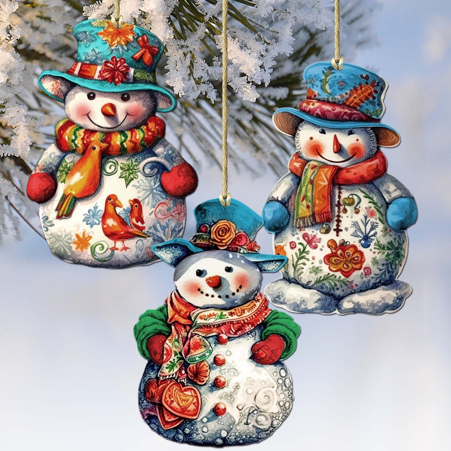 Snowman Decorative Wooden Ornaments Set of 3 by G. Debrekht - Christmas Decor - 8091023-S3