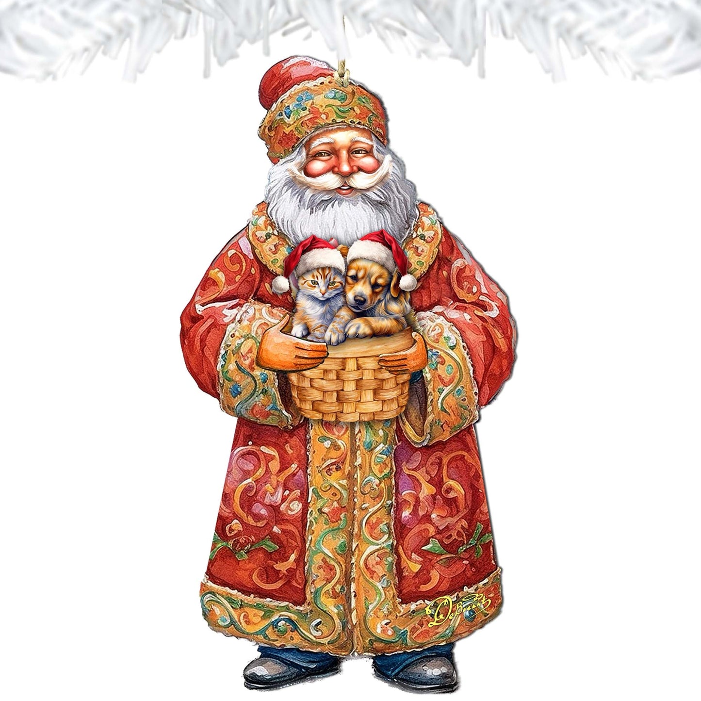 Yuletide Pets with Santa Wooden Ornaments by G. Debrekht - Christmas Santa Snowman Decor - 8691406
