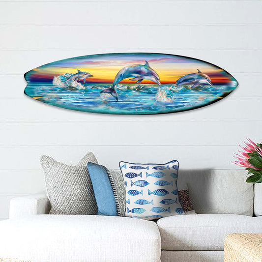 Dolphin's Dance Surfboard Coastal Wall Art by G. DeBrekht - Coastal Holiday Decor - 8490122HS