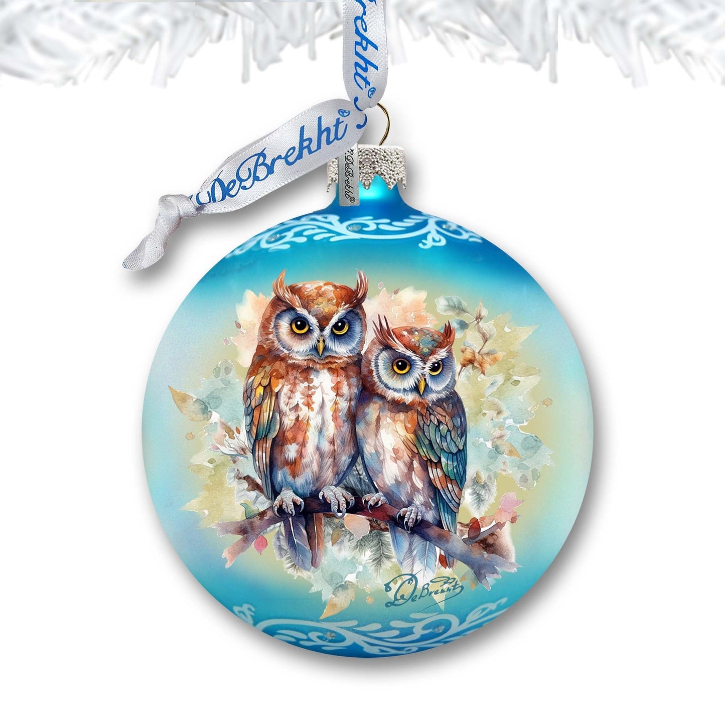 A Love for All Seasons: Wild Owls Ball Glass Ornament by G. Debrekht - Wildlife Holiday Decor - 73384