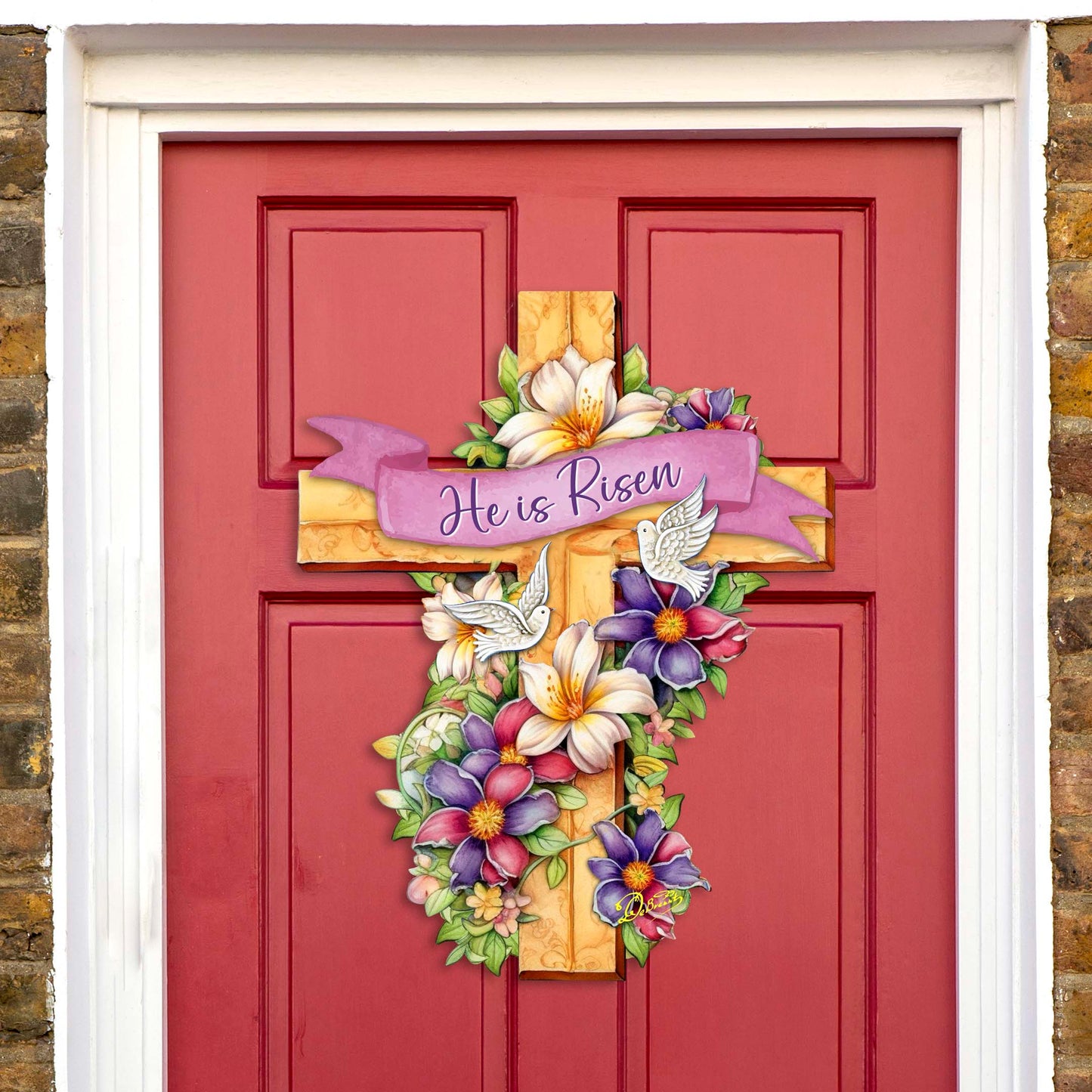 He is Risen Cross Holiday Door Decor by G. Debrekht - Easter Spring Decor - 8688162H