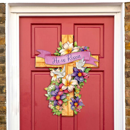 He is Risen Cross Holiday Door Decor by G. Debrekht - Easter Spring Decor - 8688162H