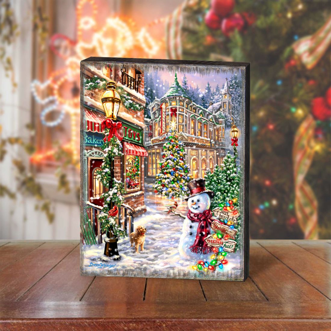 Christmas Lane Wooden Wall Art by D. Gelsinger - Christmas Santa Snowman Decor - 95674B-DG