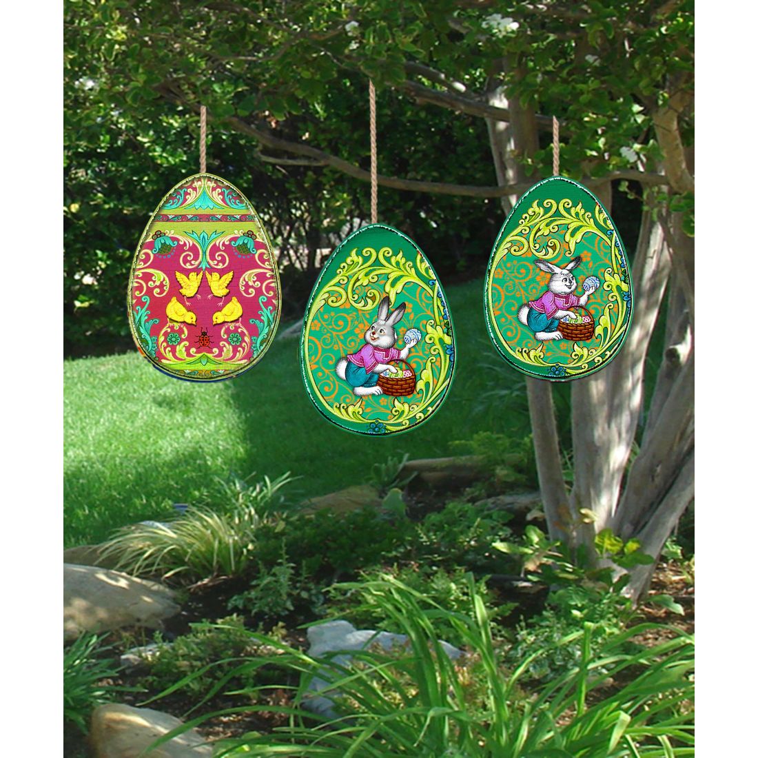 Easter Egg Hunt Outdoor Garden Decor Set of 3 by G. DeBrekht - Easter Spring Decor - 8198712-3M-S3