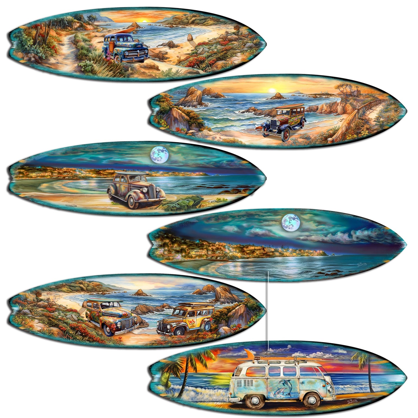 Ocean View Surfboards Decorative Wooden Magnets Set of 6 by G. Debrekht - Coastal Decor - 8090068G-S6