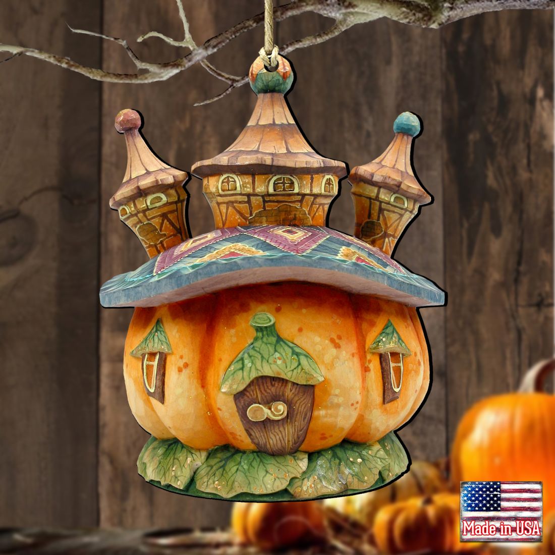 Halloween Pumpkin Dome Wooden Ornaments by G. DeBrekht - Thanksgiving Halloween Decor - 8158413