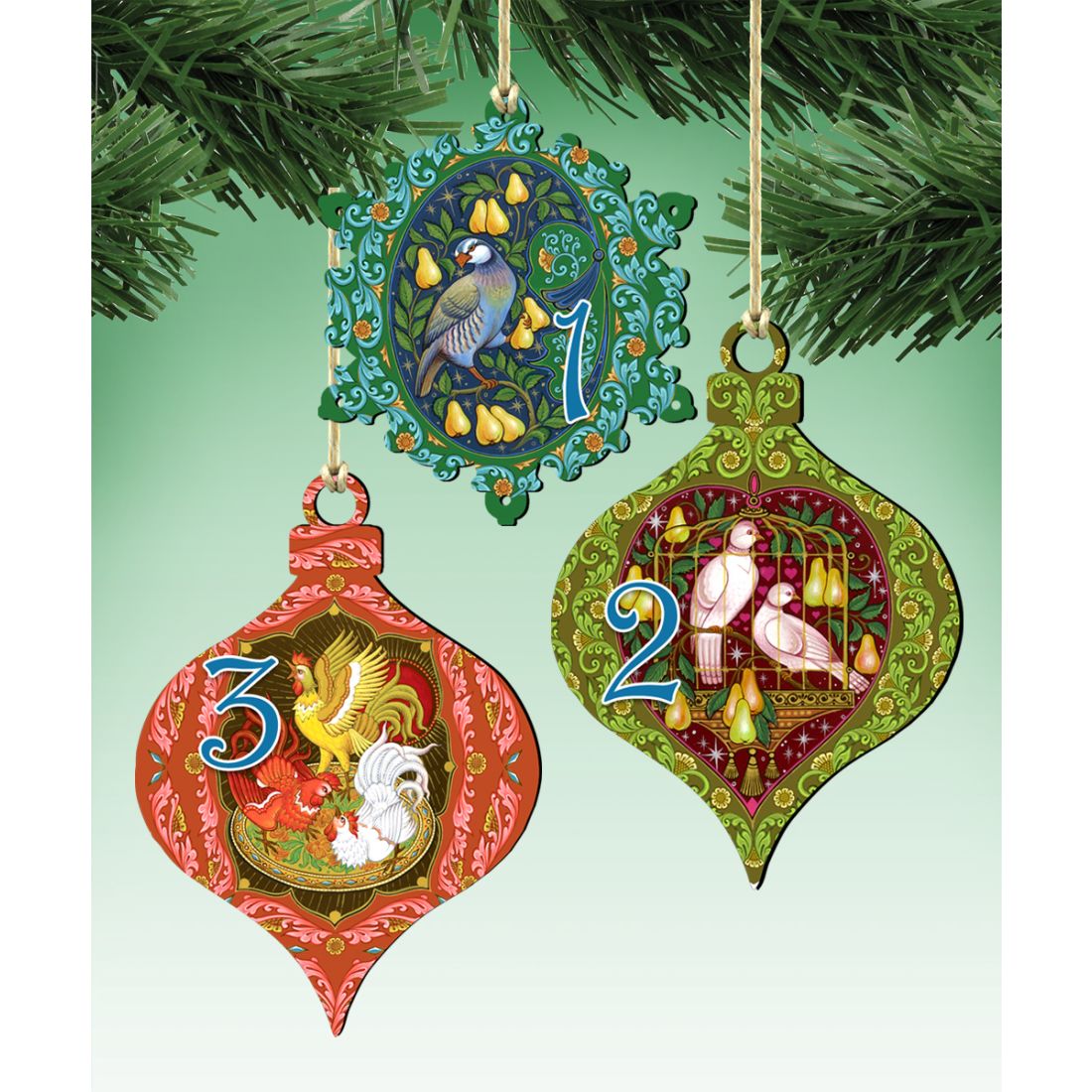 12 Days of Christmas Wooden Ornament Set of 12 by G. Debrekht - Christmas Decor