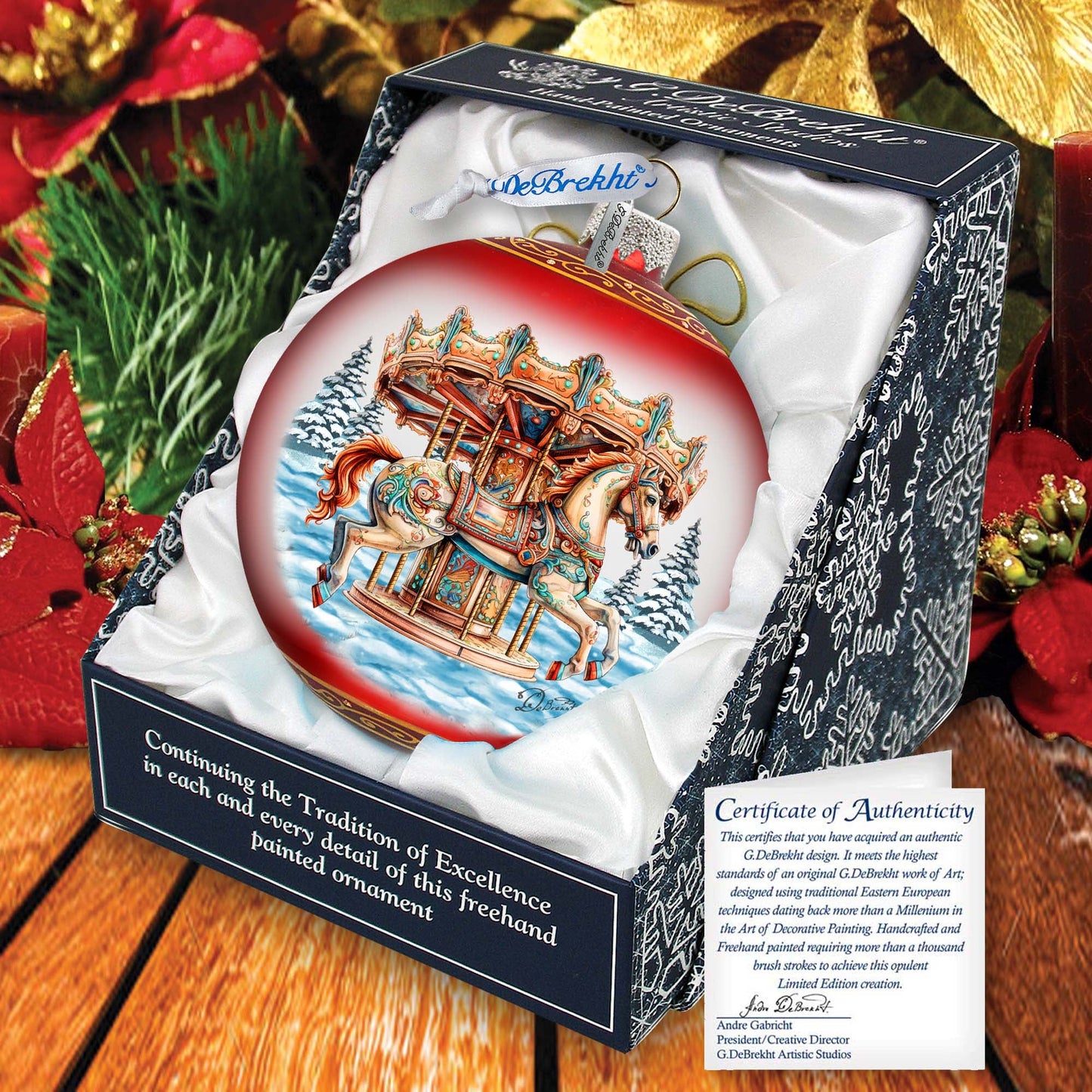 Winter Wonderland Carousel Lg Glass Ornament by G.Debrekht - Christmas Holiday Decor - 73953
