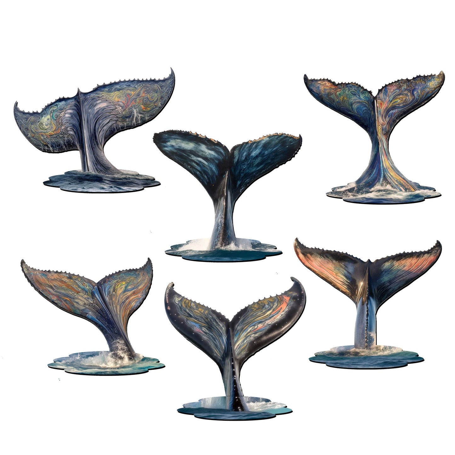 Vibrant Whale Stories Decorative Wooden Magnets Set of 6 by G. Debrekht - Wildlife Coastal Decor - 8090104G-S6