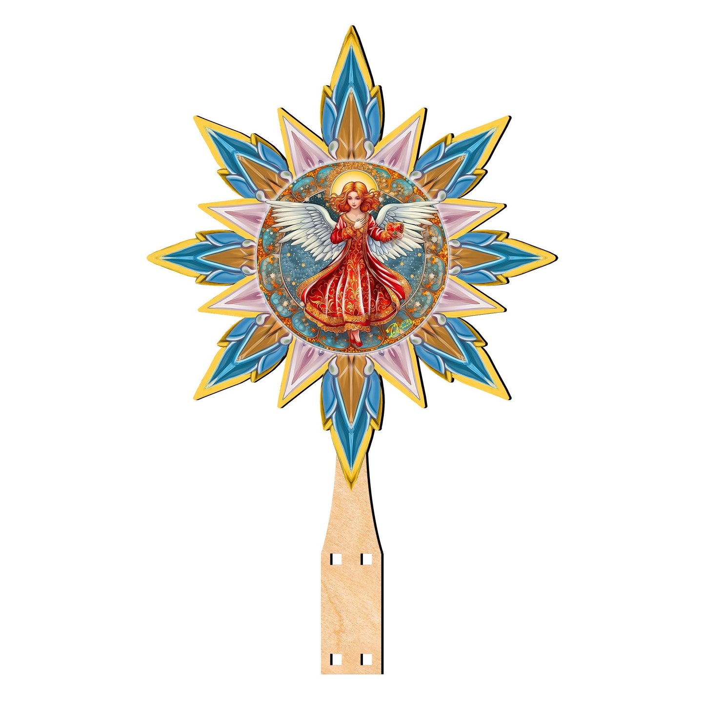 Angel with Love Star Tree Topper Wooden Decor by G. Debrekht - Nativity Holiday Decor - 89508