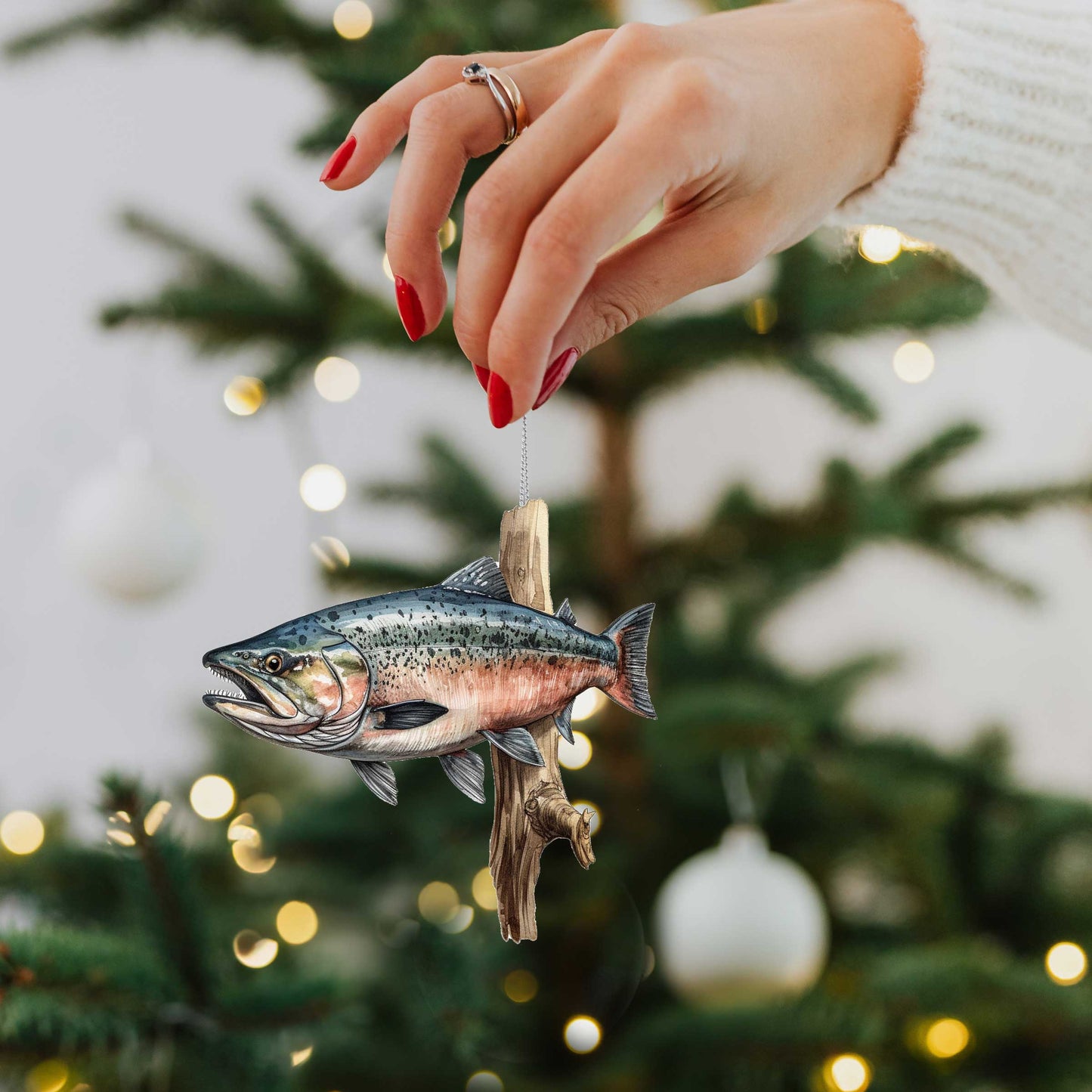 Alaskan Salmon Wooden Ornaments Set of 5 by G. Debrekht - Wildlife Holiday Decor - 8091322S5