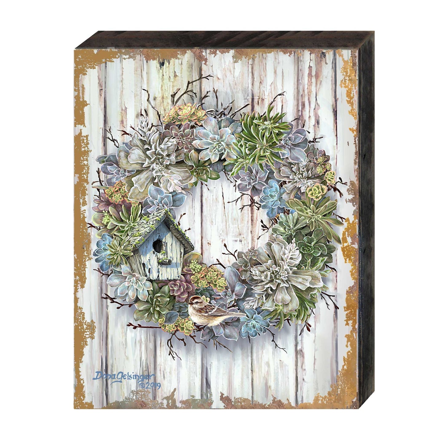 Succulent Wreath Wooden Wall Art by D. Gelsinger - Easter Spring Decor - 95610B04