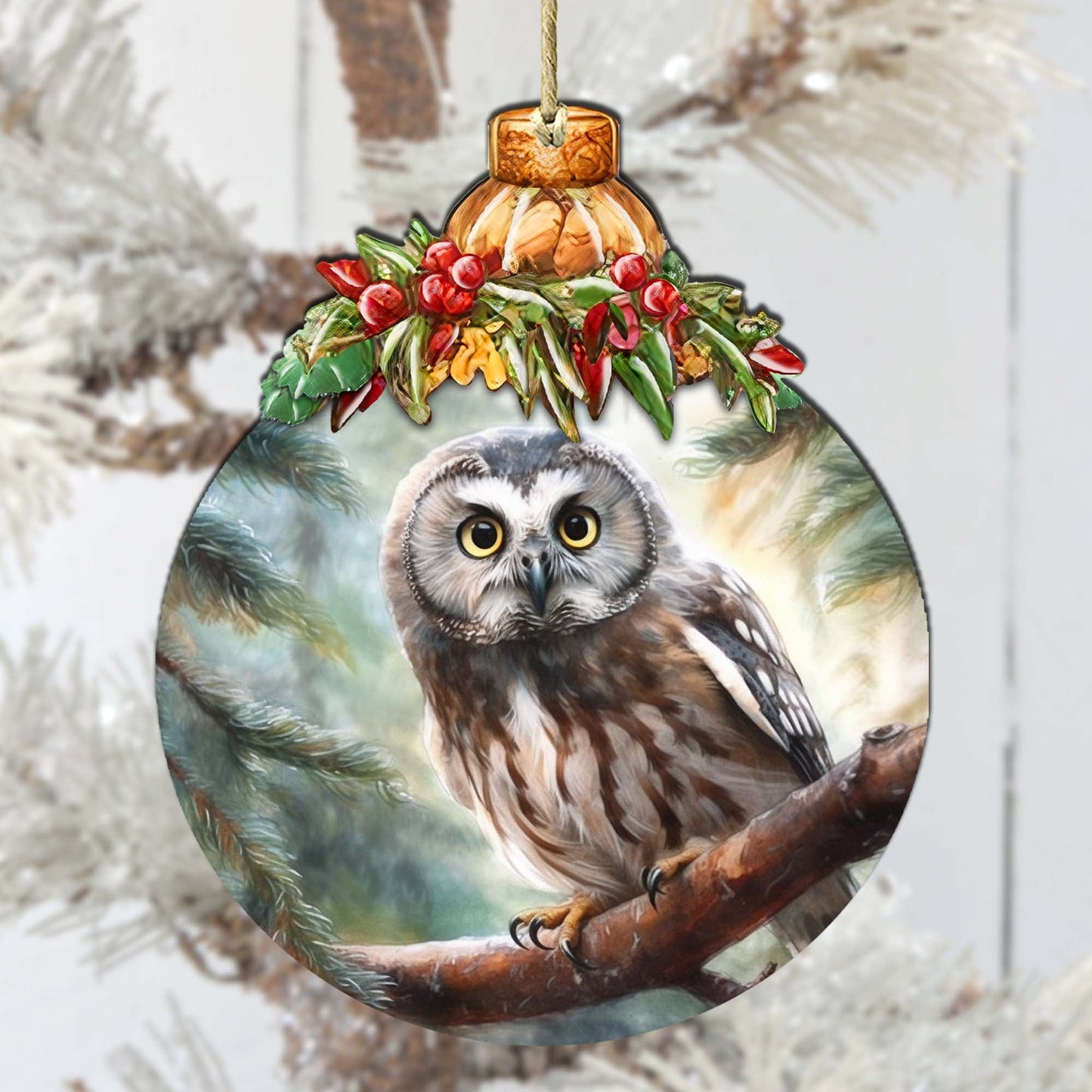 Alaskan Boreal Owl Wooden Ornaments by G.Debrekht - Wildlife Holiday Decor - 870022