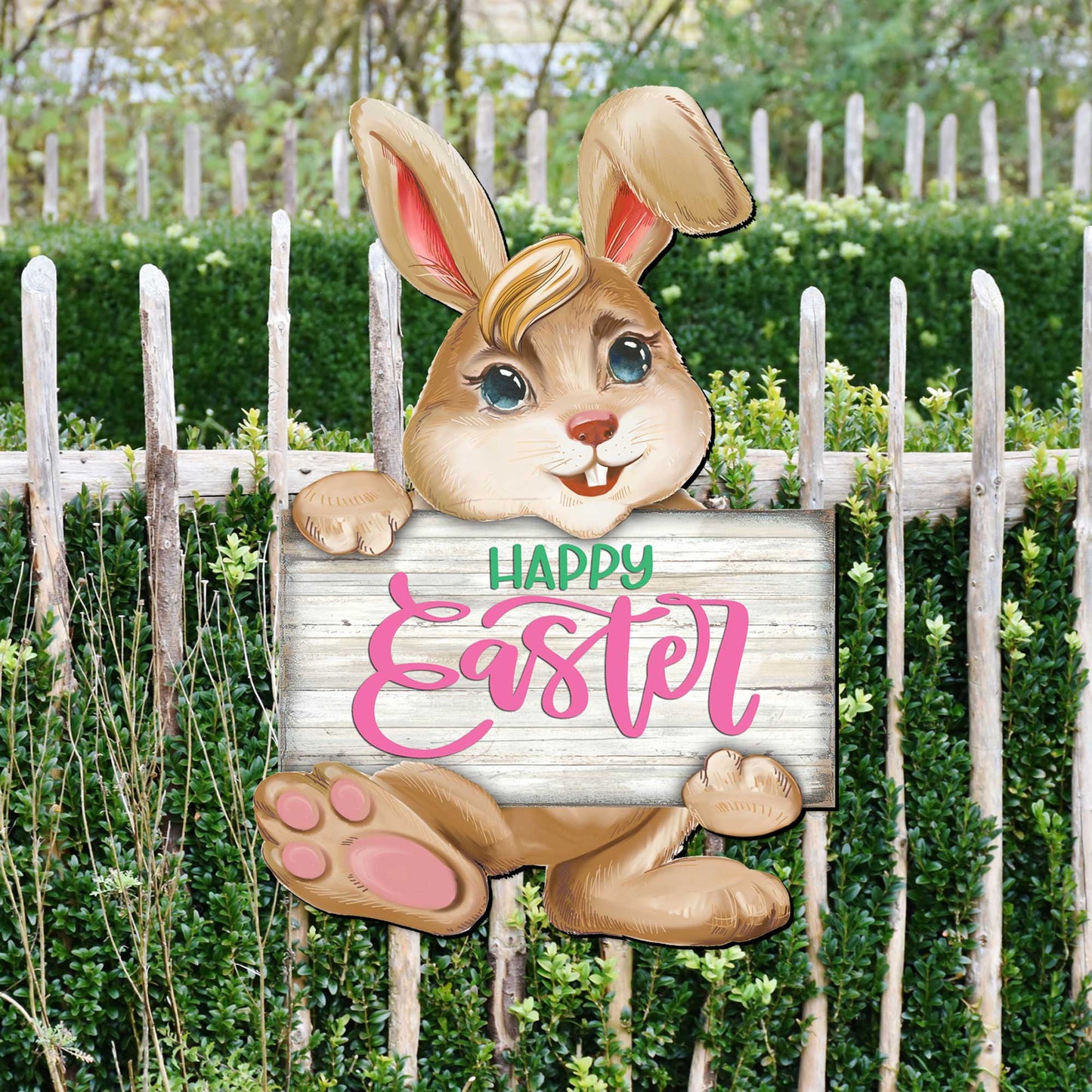 Happy Easter Bunny Wooden Door Hanger by G. DeBrekht - Easter Spring Decor - 815433-1H