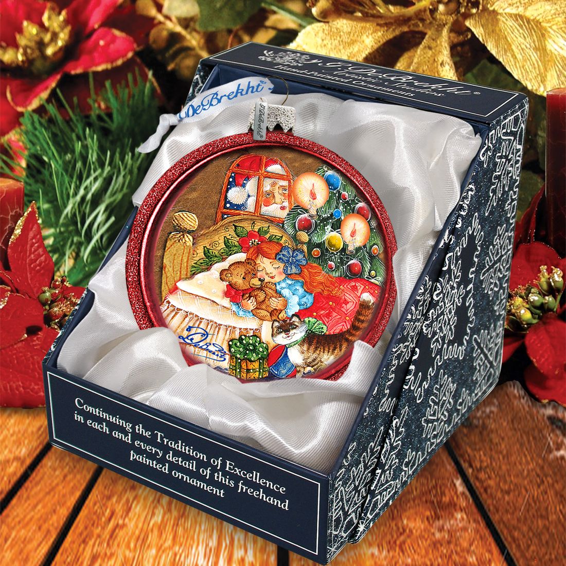 Christmas Night Glass Ornament by G. DeBrekht - Christmas Santa Snowman Decor - 764-016