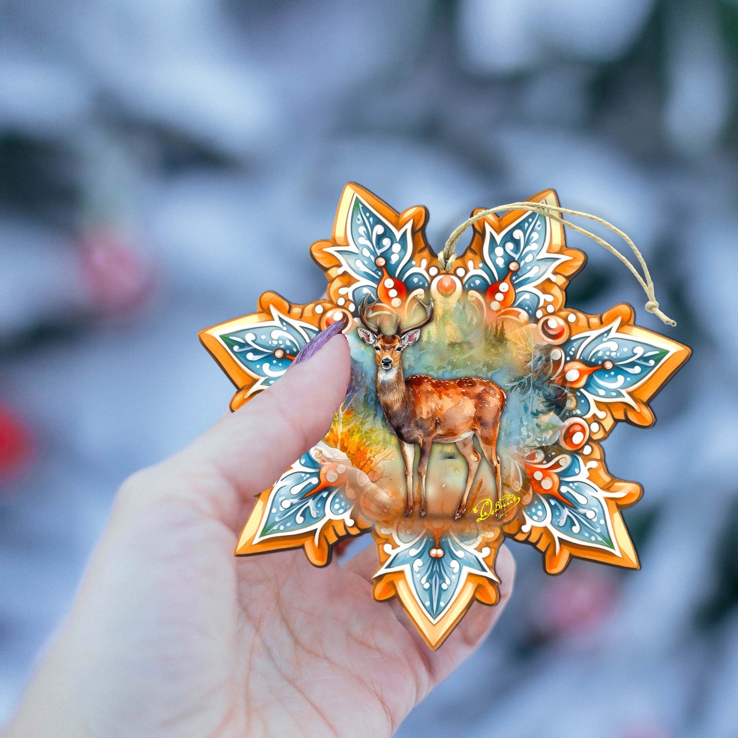 Forest Elk Snowflake Wooden Ornaments by G. Debrekht - Nature Wildlife Decor - 8688413
