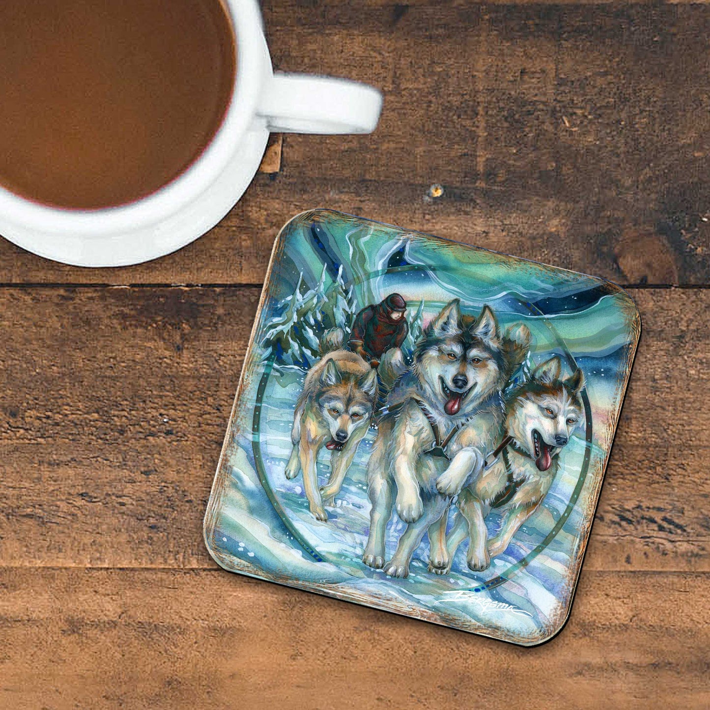 Northern Night Wooden Cork Coasters Gift Set of 4 by J. Bergsma - Wildlife Decor  - 8199468C-S4
