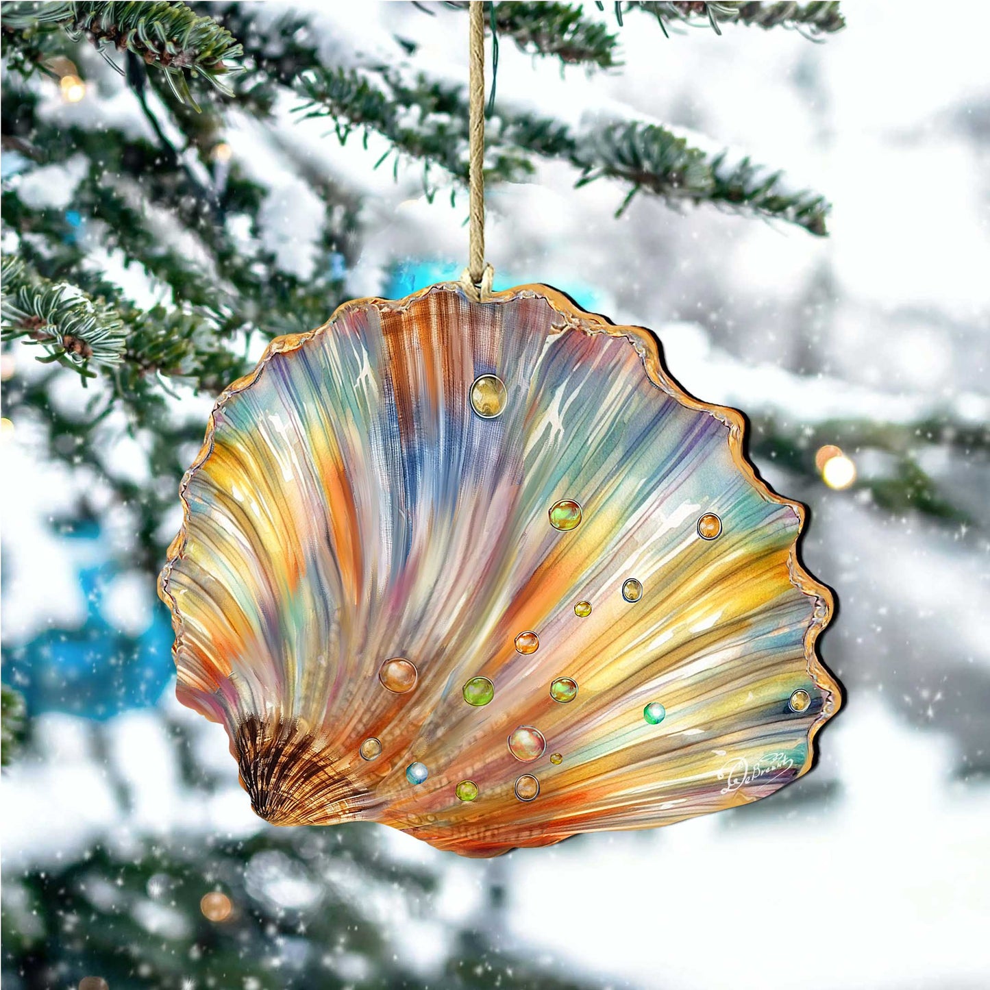 Coastal Christmas Decor - Rainbow Shell Wooden Ornaments by G.Debrekht Coastal Holiday Decor - 8688196
