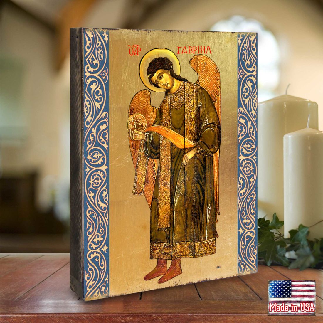 Saint Gabriel the Archangel Wooden Gold Plated Religious Christian Sacred Icon - Inspirational Icon Decor - 85041