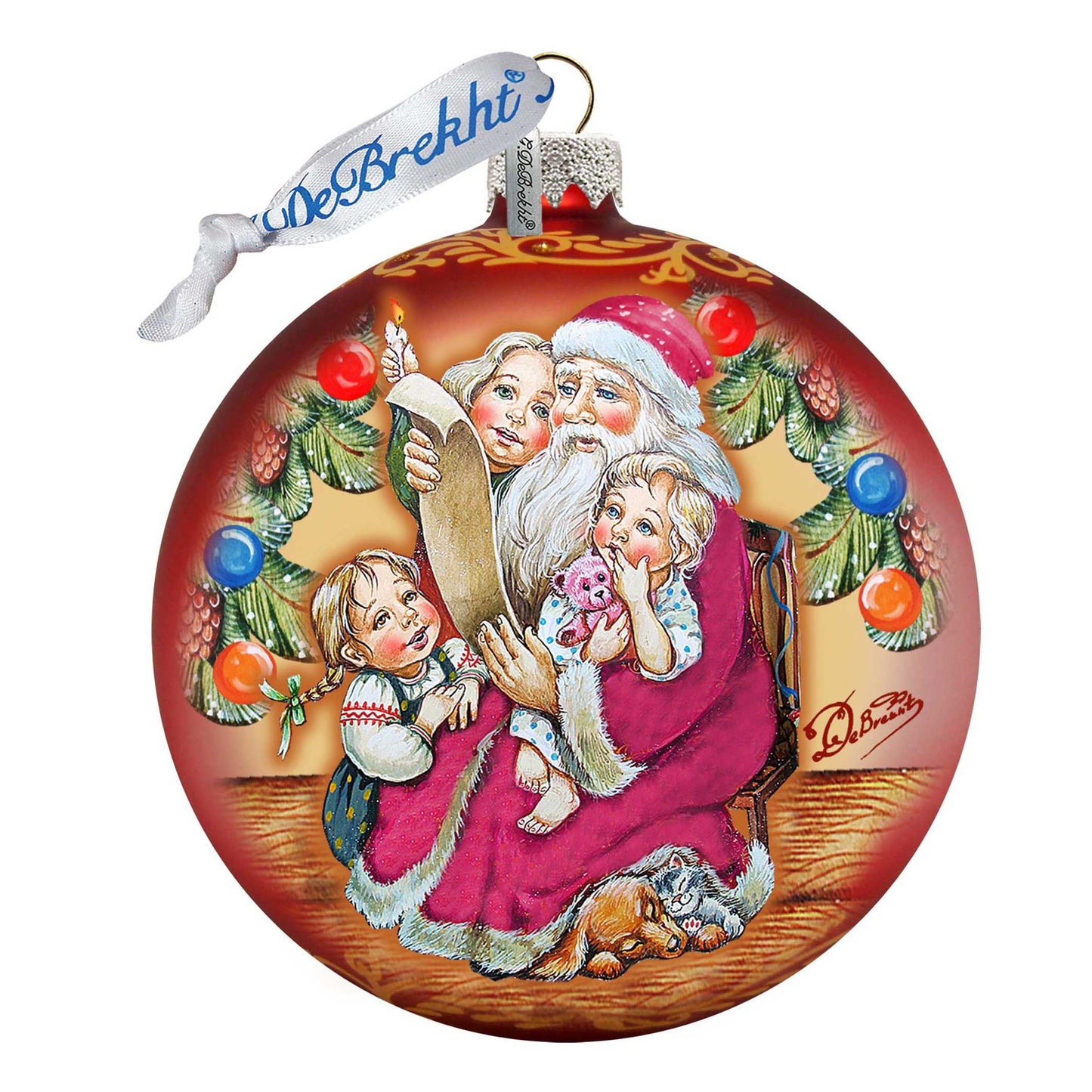 Santa Gift List Glass Ornament by G. DeBrekht - Christmas Santa Snowman Decor - 73364