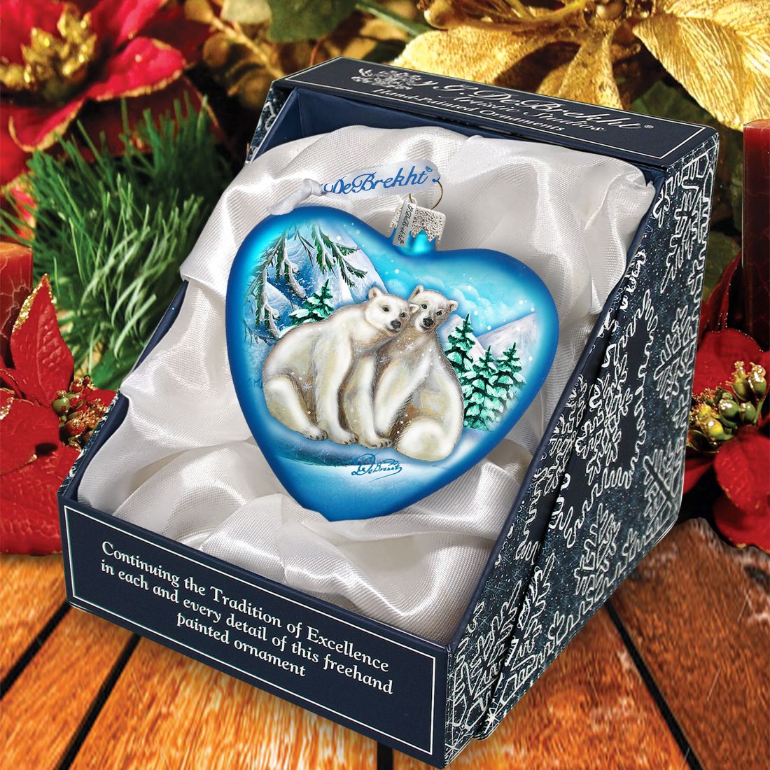 Polar Bear Love Heart Glass Ornament by G. DeBrekht - Wildlife Holiday Decor - 744-021