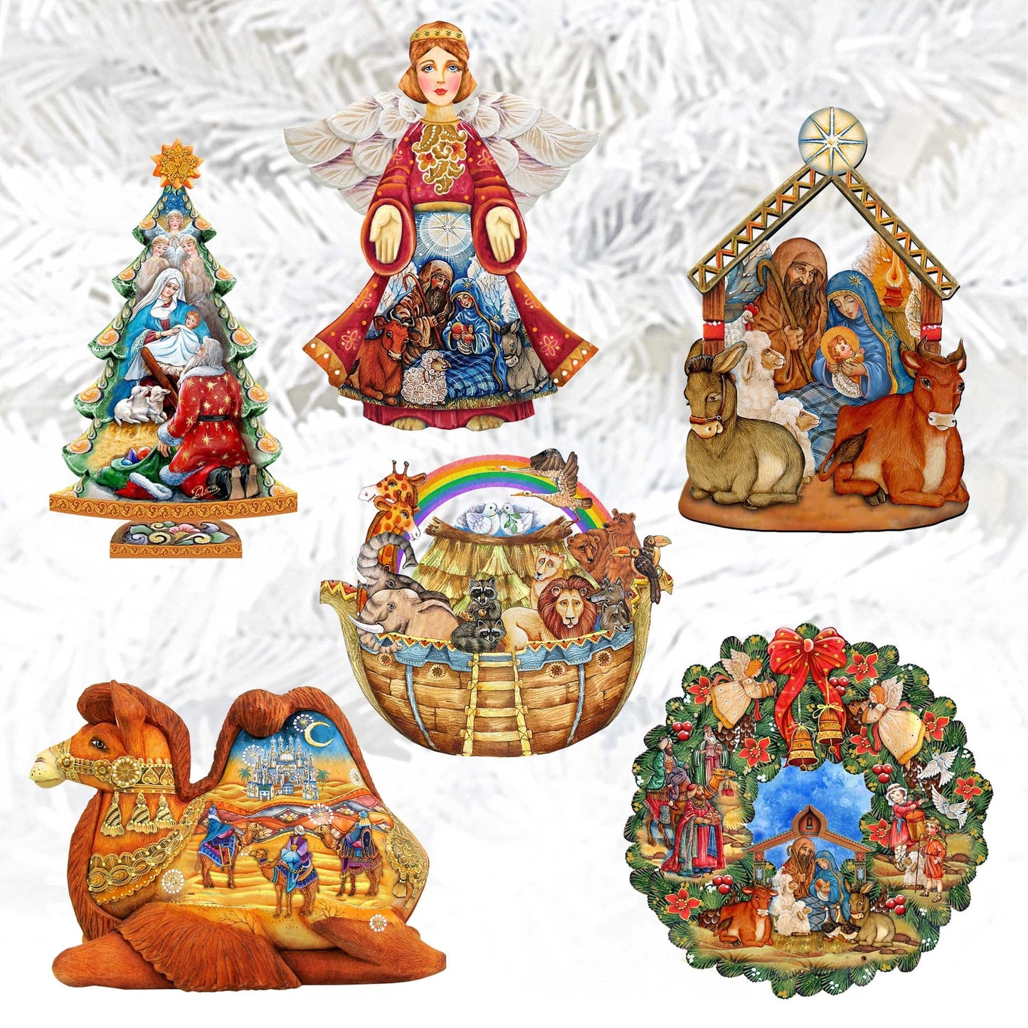 Nativity Decorative Wooden Clip-on Ornaments Set of 6 by G. Debrekht - Nativity Holiday Decor - 8090133C-S6