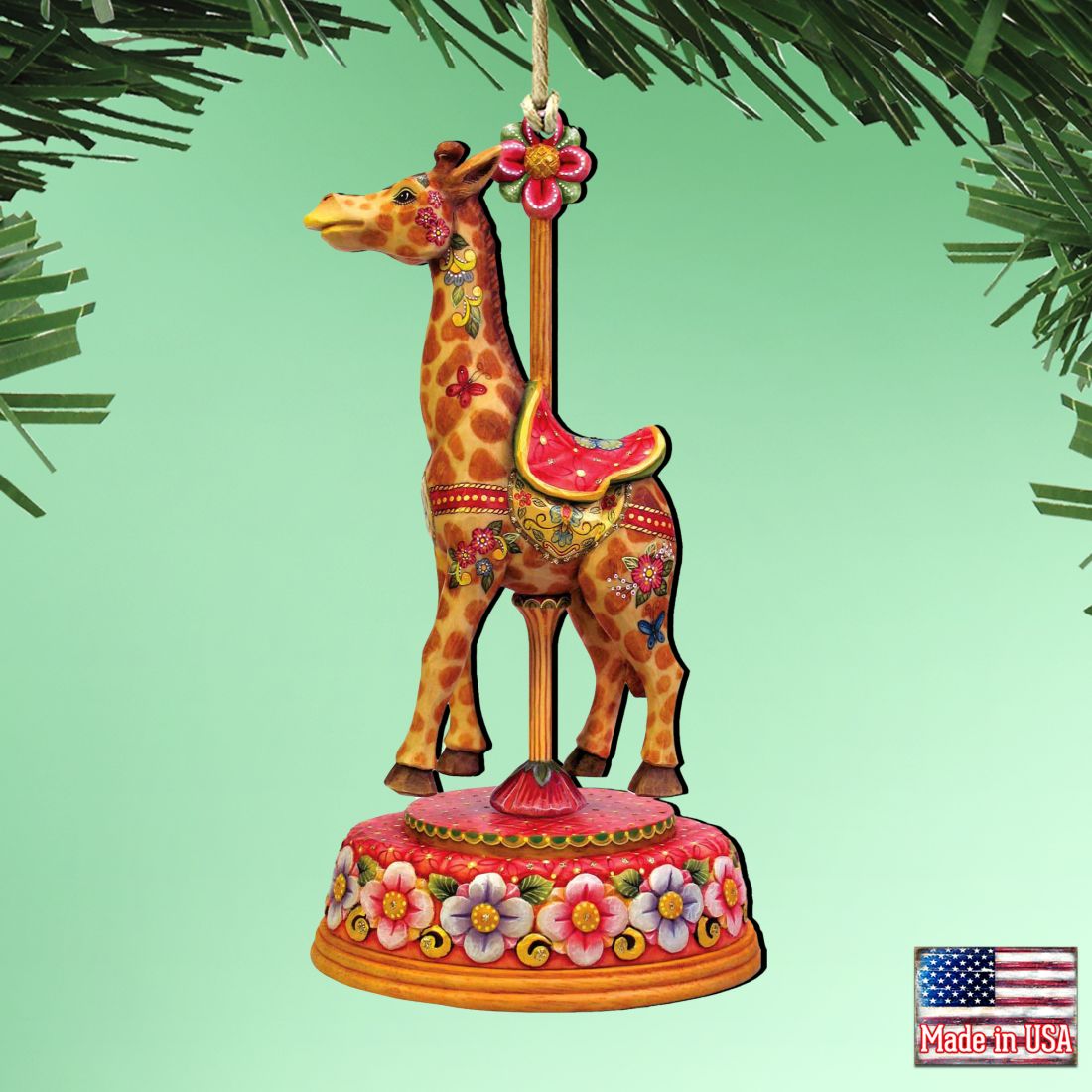Carousel Giraffe Christmas Wooden Ornaments by G. DeBrekht - Carousel Holiday Decor - 8114048