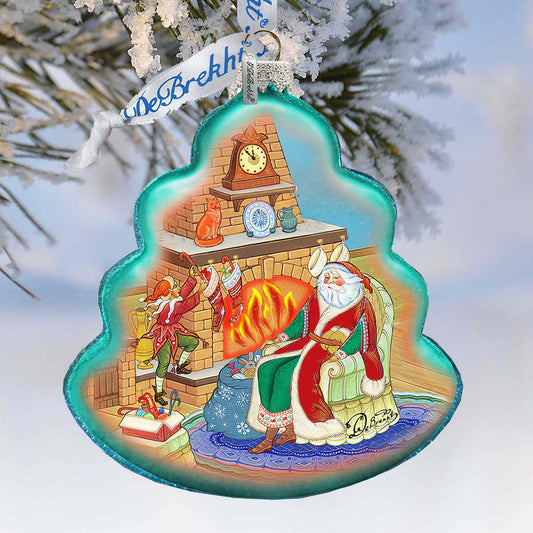 At The Fireplace Santa Glass Ornament by G. DeBrekht - Santa- 762-023