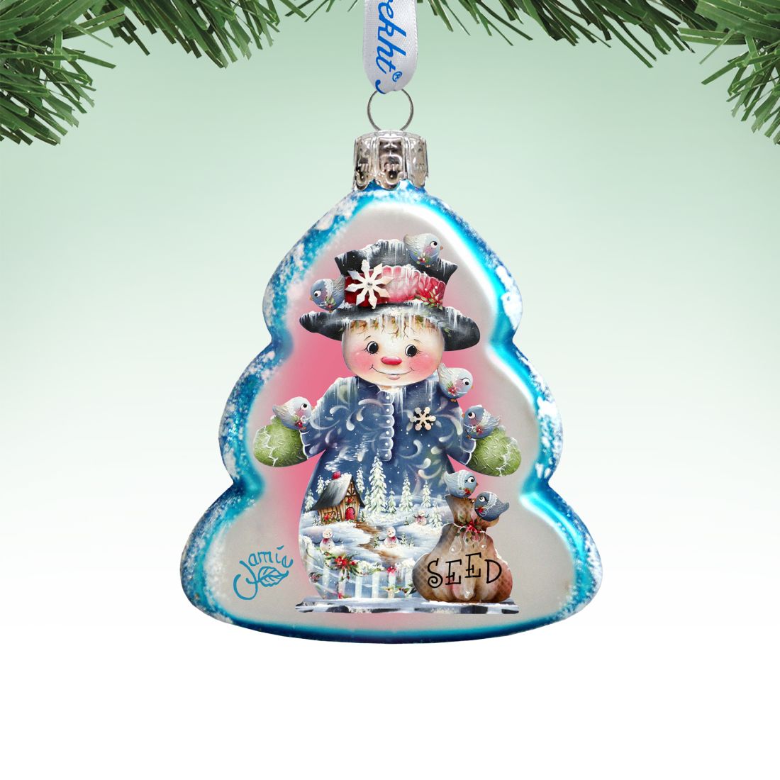 Seed Snowman Mercury Glass Ornament by Jamie Mills-Price - Christmas Santa Snowman Decor - 778206-7511