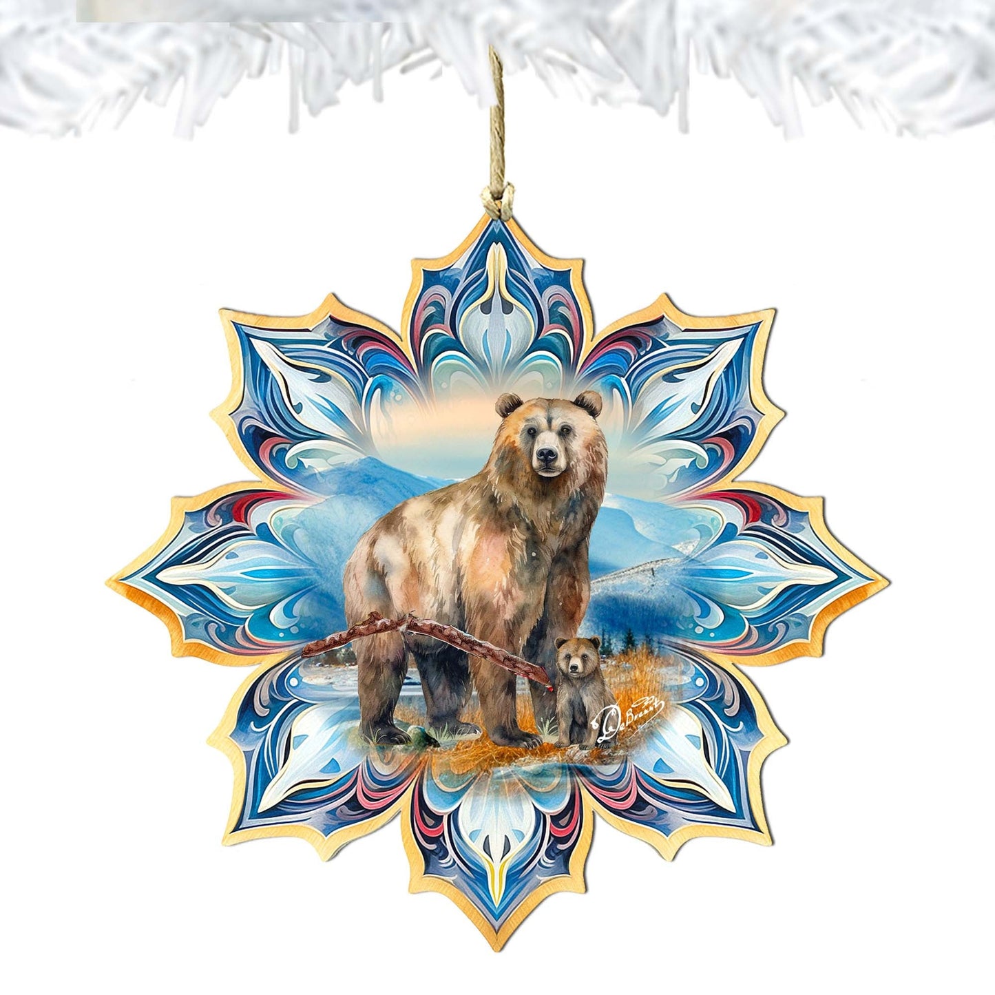 Brown Bear Snowflake Wooden Ornaments by G. Debrekht - Nature Wildlife Decor - 8688409