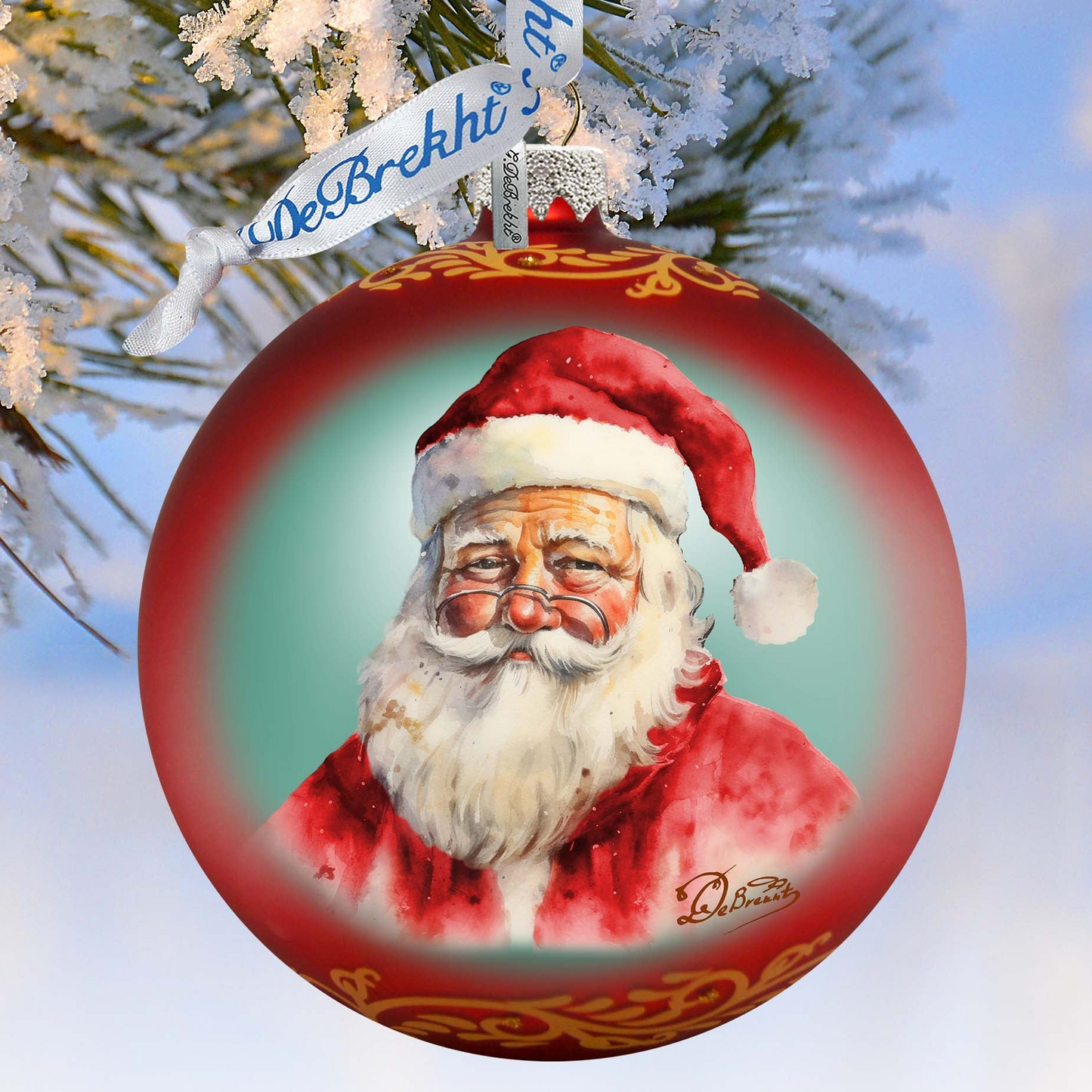 Captivating Smile of Santa Ball Glass Ornament by G. Debrekht - Christmas Santa Snowman Decor - 73376