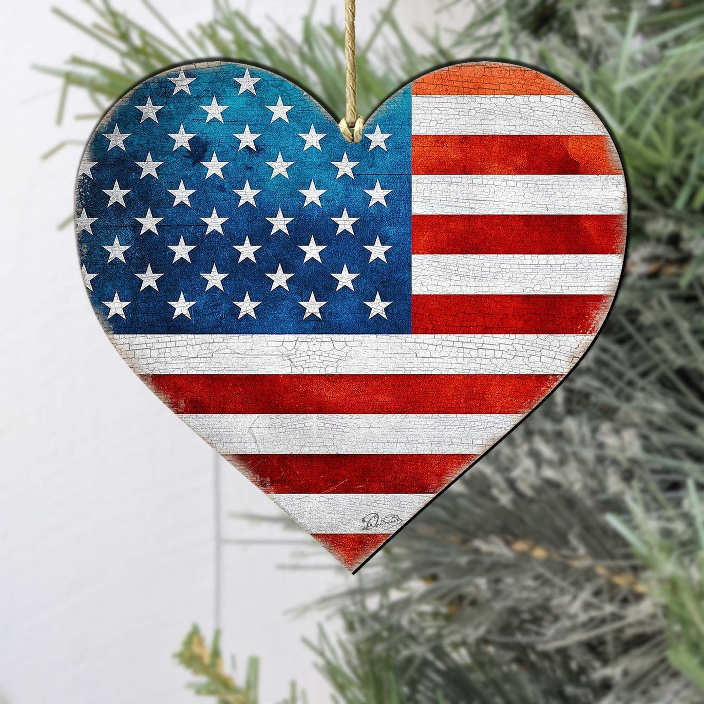 Patriotic Heart Wooden Ornaments - American Christmas Decor - 8187130-2