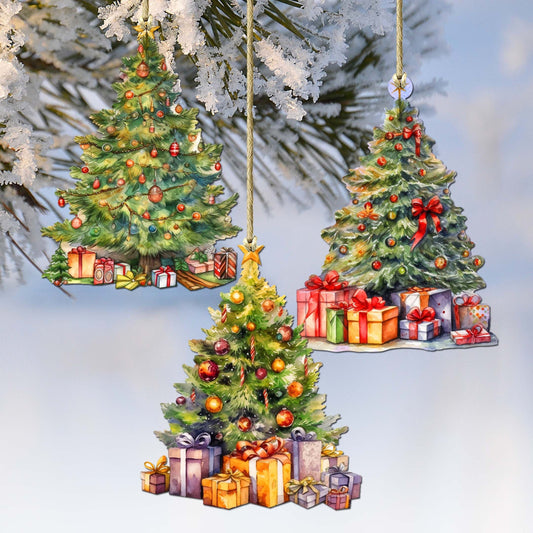 Christmas Tree Decorative Wooden Ornaments Set of 3 by G. Debrekht - Christmas Decor - 8091044-S3