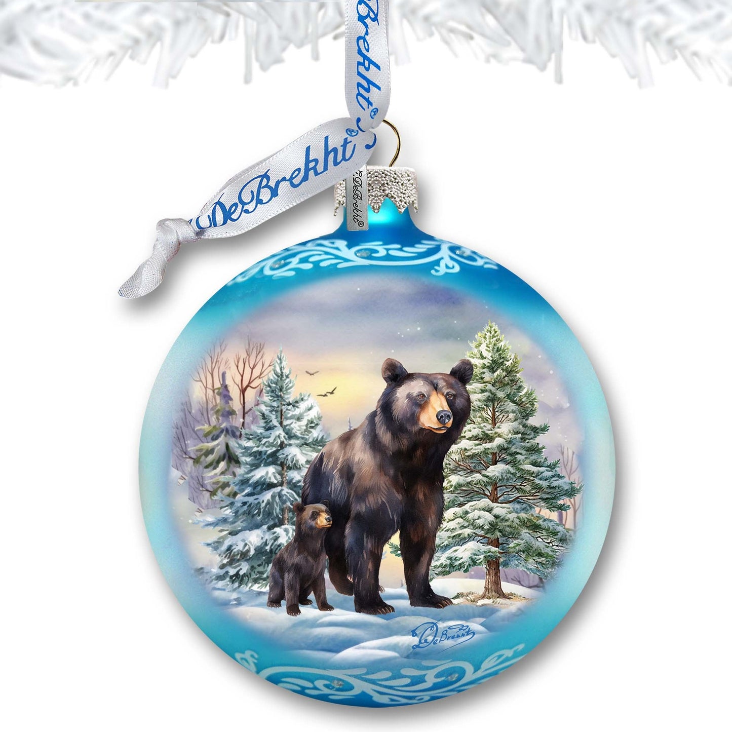 A Love for All Seasons: Black Bears Ball Glass Ornament by G. Debrekht - Wildlife Holiday Décor - 73381