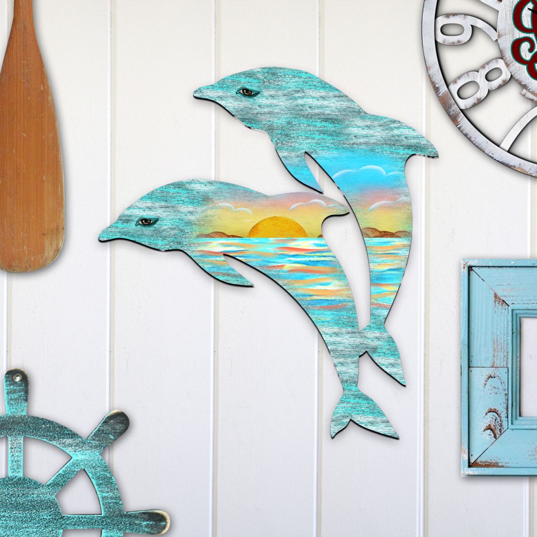 Dolphins Decorative Coastal Door Decor by G. DeBrekht - Coastal Holiday Decor - 8198519H