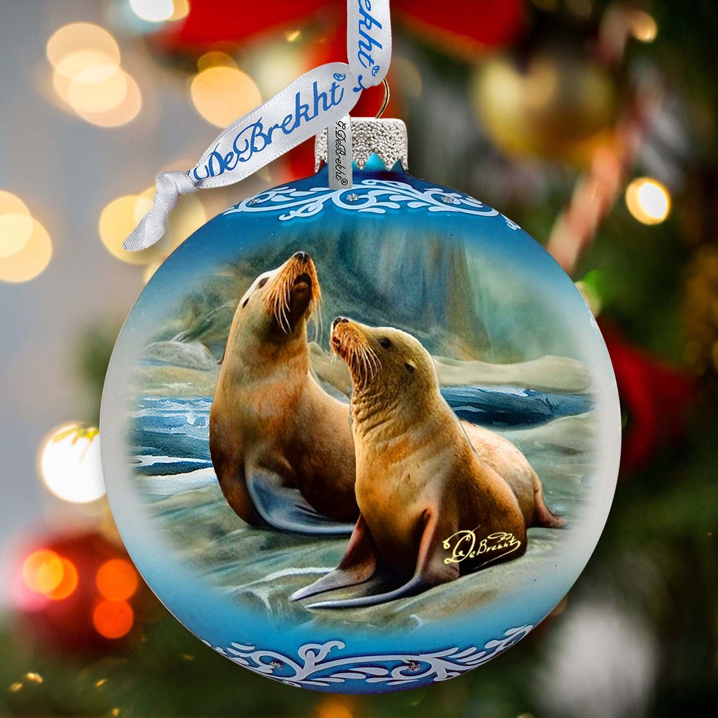Coastal Sea Lions Glass Ornament by G. Debrekht - Wildlife Holiday Decor - 73388