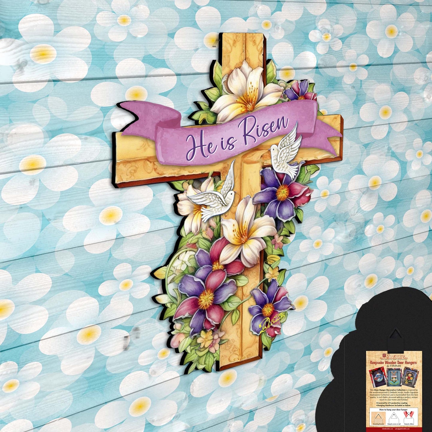 He is Risen Cross Holiday Door Decor by G. Debrekht - Easter Spring Decor - 8688162H