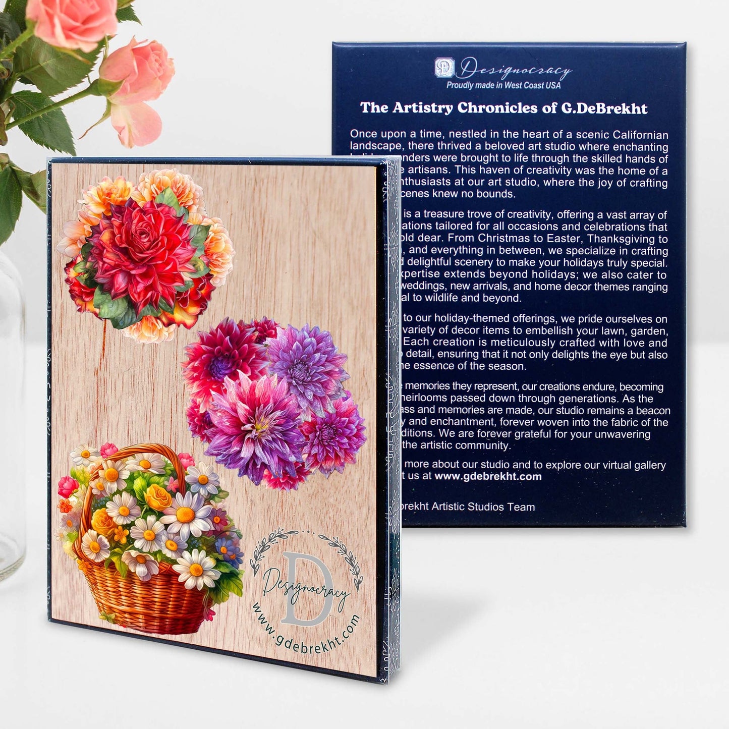 Flower Bouquets Decorative Wooden Ornaments Set of 3 by G. Debrekht - Love Family Decor - 8091076-2-S3