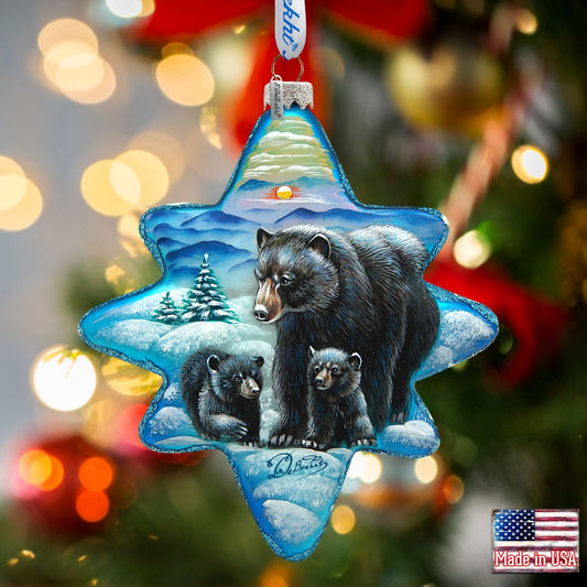 Black Bears Story North Star Glass Ornament by G. DeBrekht - Wildlife Holiday Decor - 755-090