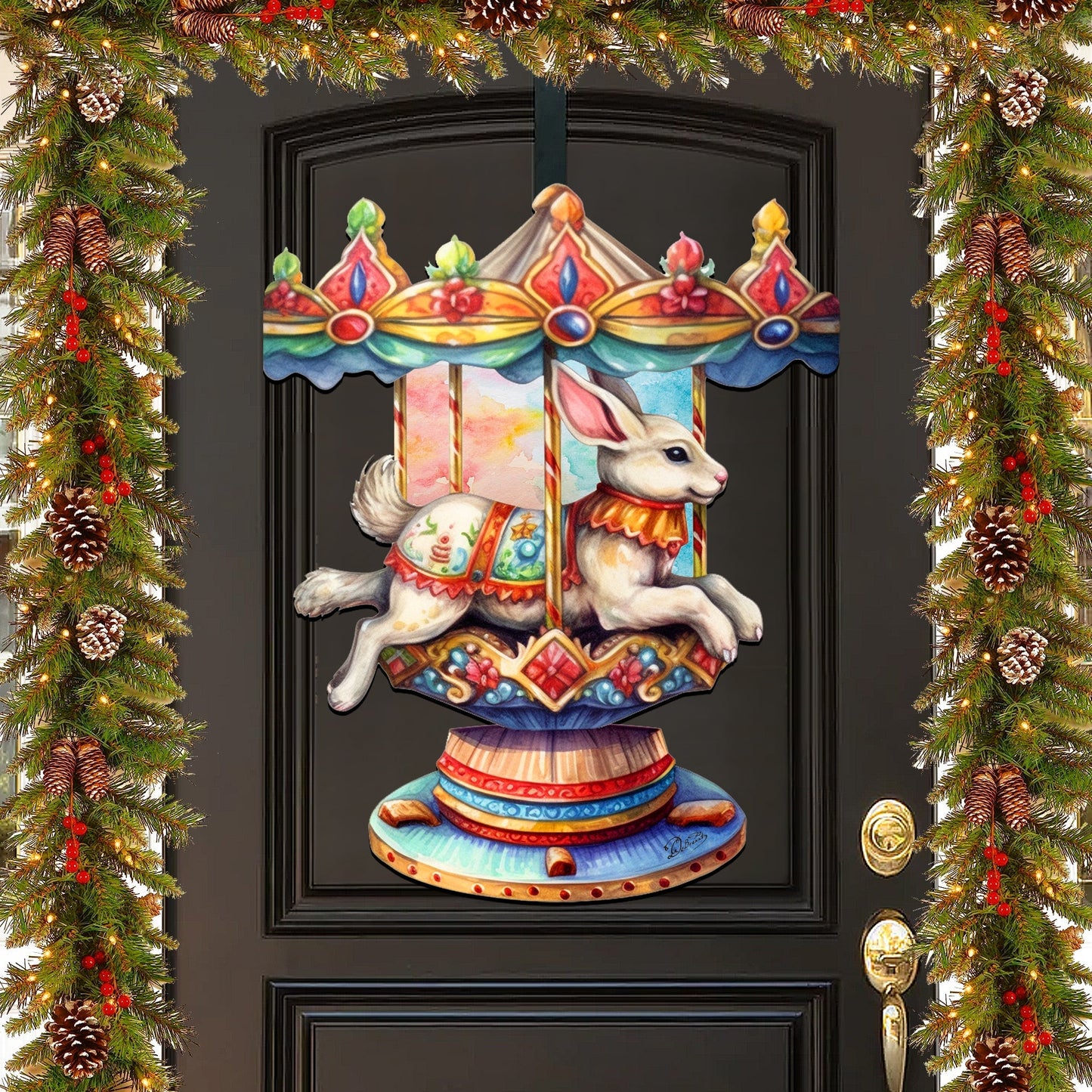 Carousel Bunny Holiday Door Decor  by G. Debrekht - Christmas Decor - 8611026H