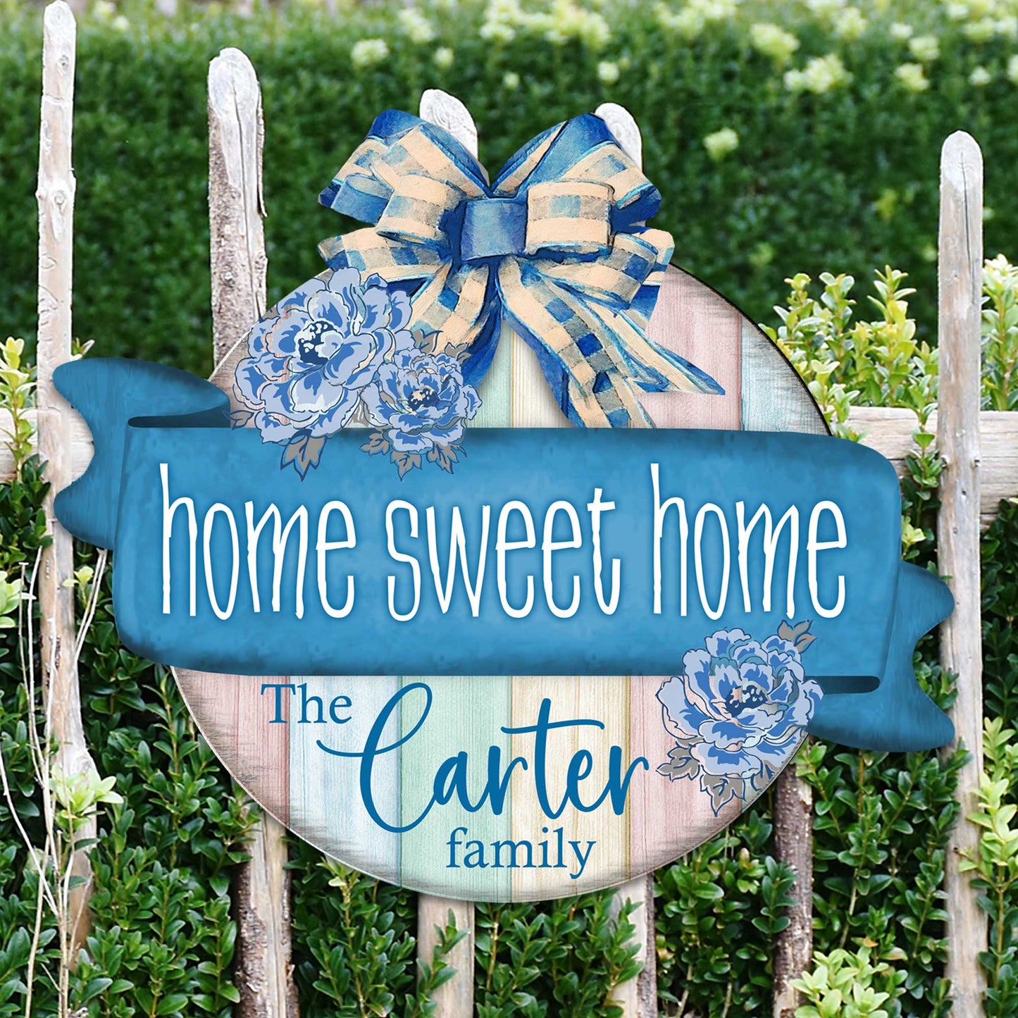 Front door welcome sign Personalized Home Sweet Home wreath Main entrance welcome sign - Wooden front porch decor - 933105HC