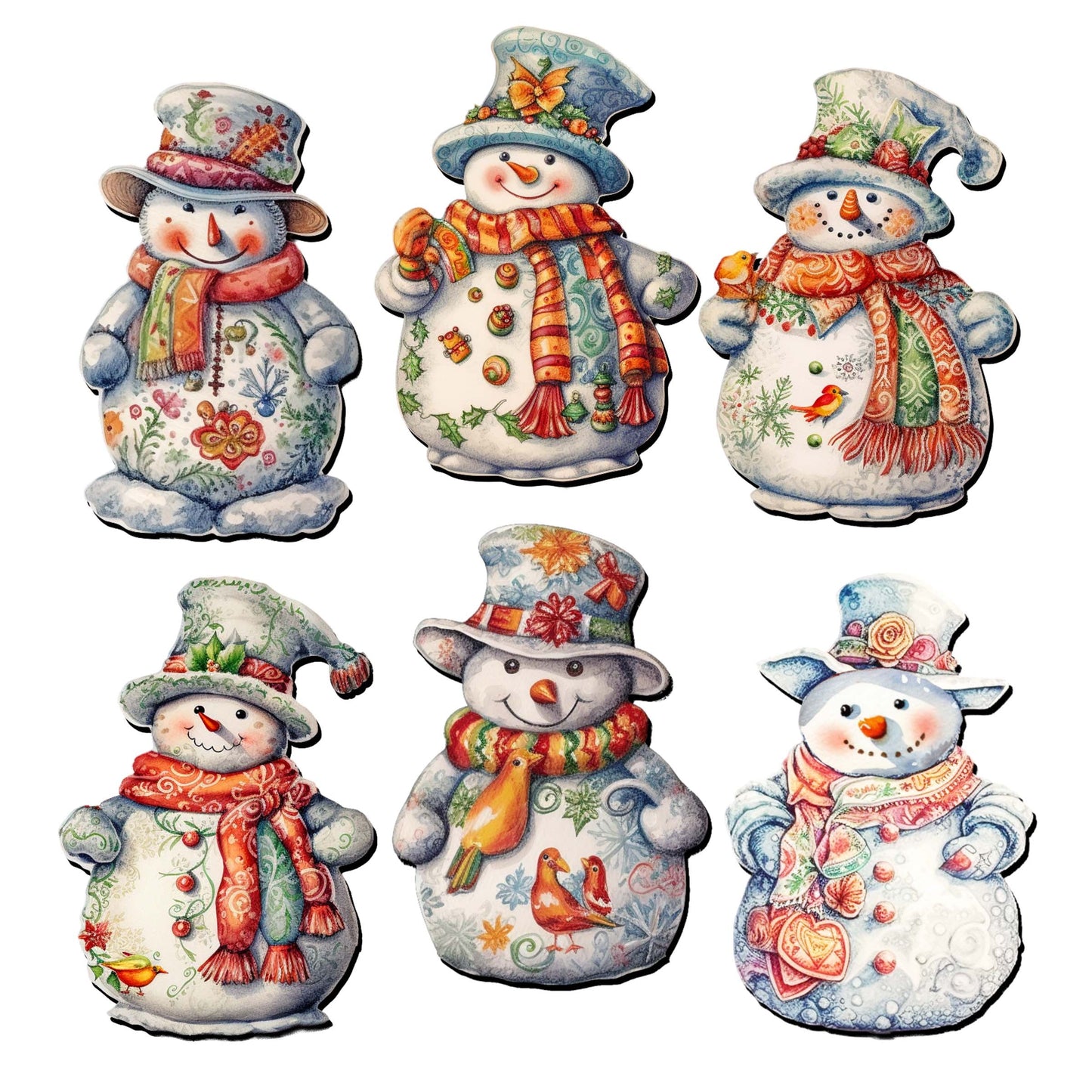 Snowman Decorative Wooden Magnets Set of 6 by G. Debrekht - Christmas Santa Snowman Decor - 8090023G-S6