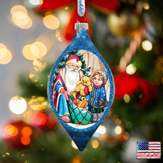 Toy Bag Drop Glass Ornament by G. DeBrekht - Christmas Santa Snowman Decor - 757-024