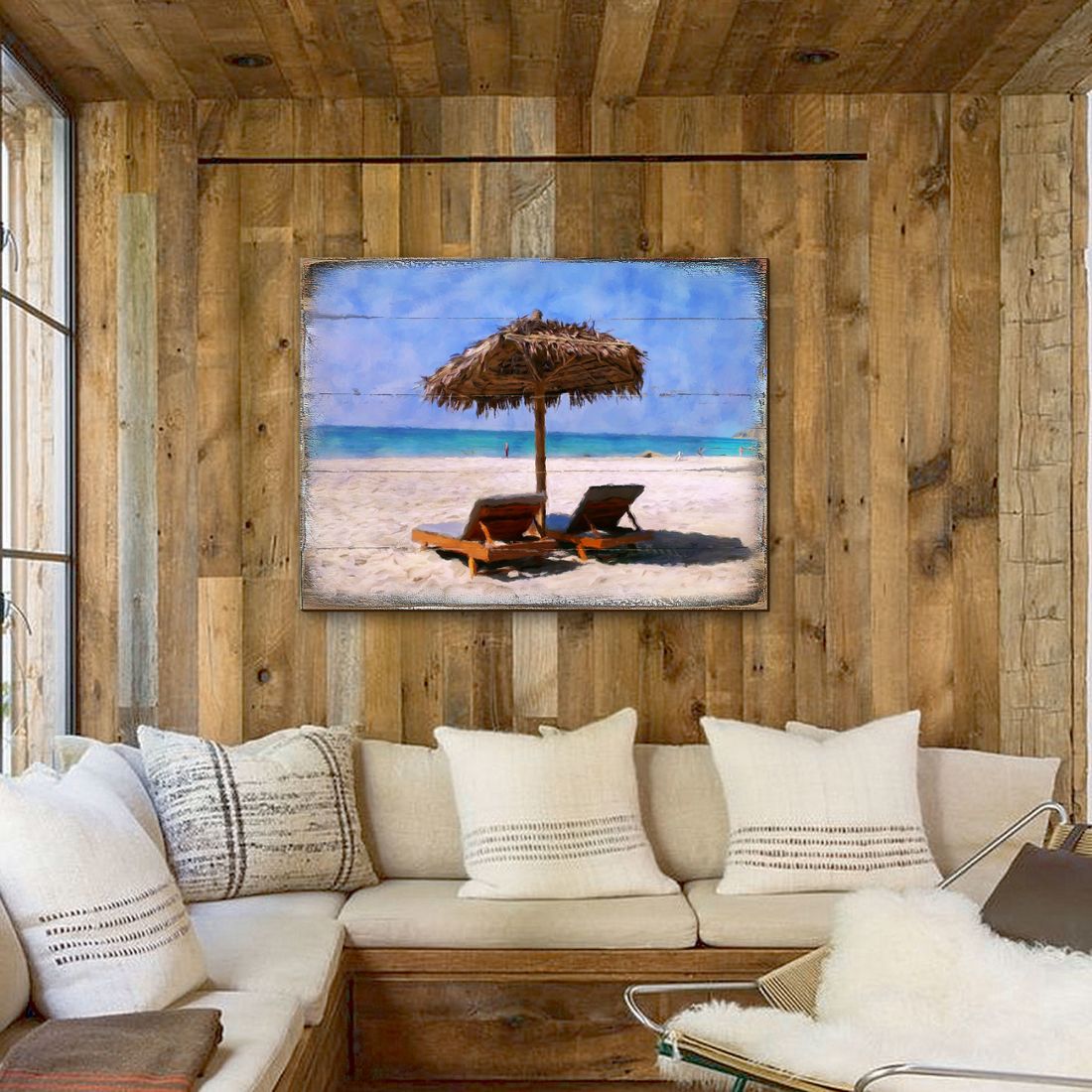 Sonny Beach Chairs Wooden Coastal Wall Art by Nature Wonders - Coastal Sea-Life Decor - 95319B