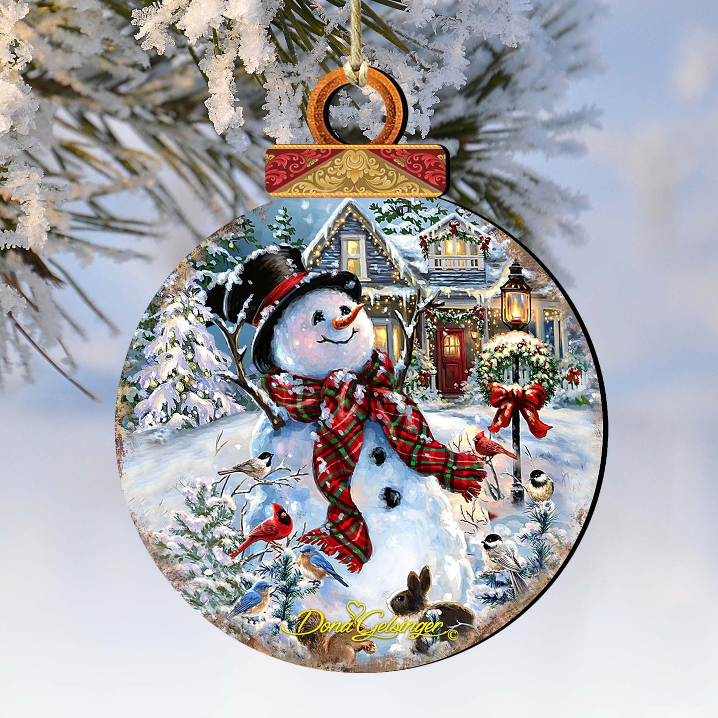 Prosperity Snowman Wooden Ornaments by Gelsinger - Christmas Santa Snowman Decor - 8021019-1563