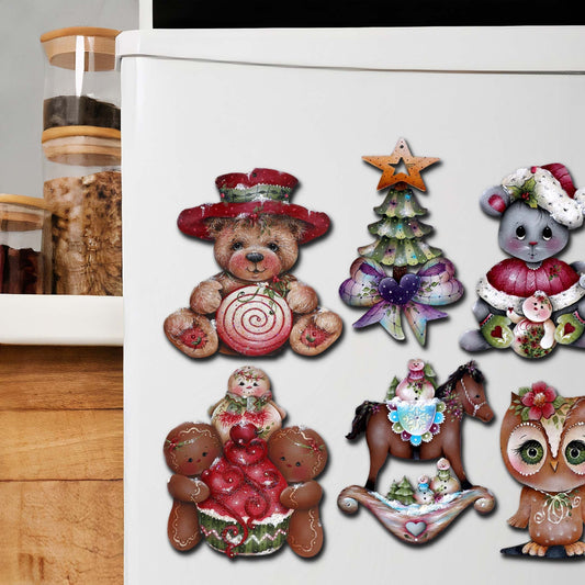 Spirit of Christmas Decorative Wooden Magnets Set of 6 by Jamie Mills-Price - Christmas Decor - 8090052G-S6
